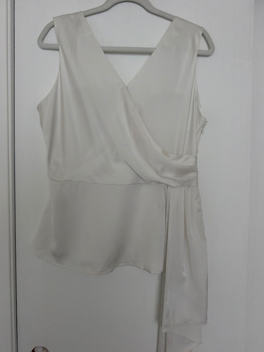 New York & Company Ivory Satin Wrap Top Size Medium